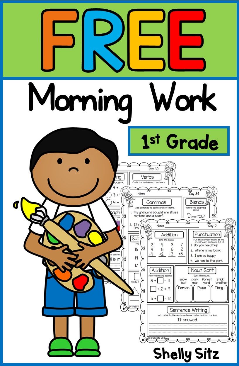 FREE morning work or homework for first grade -spiral review of math and language arts standards. Grab your free 1st grade math worksheets today! First Grade Homework, First Grade Curriculum, 1st Grade Activities, 1st Grade Math Worksheets, 1st Grade Writing, Teaching First Grade, First Grade Reading, First Grade Classroom, Homeschool Activities
