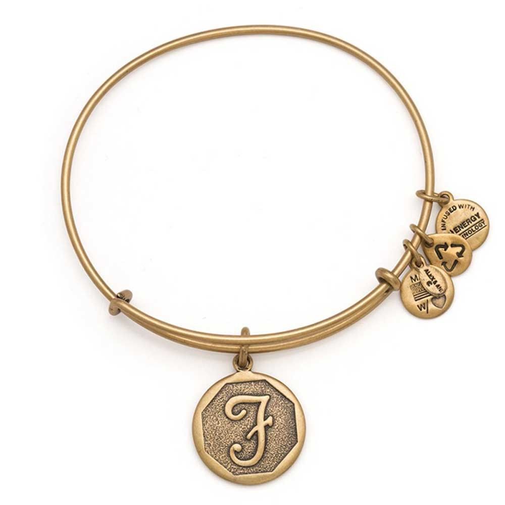 Alex and Ani Initial F Charm Bangle Russian Gold Finish New