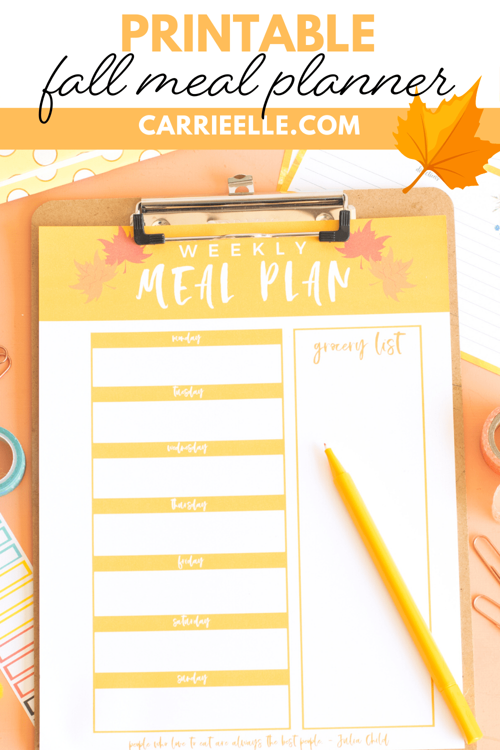 Printable Weekly Meal Planner for Fall Carrie Elle in 2020 Meal Printable Weekly Meal Planner for Fall Carrie Elle in 2020 Meal