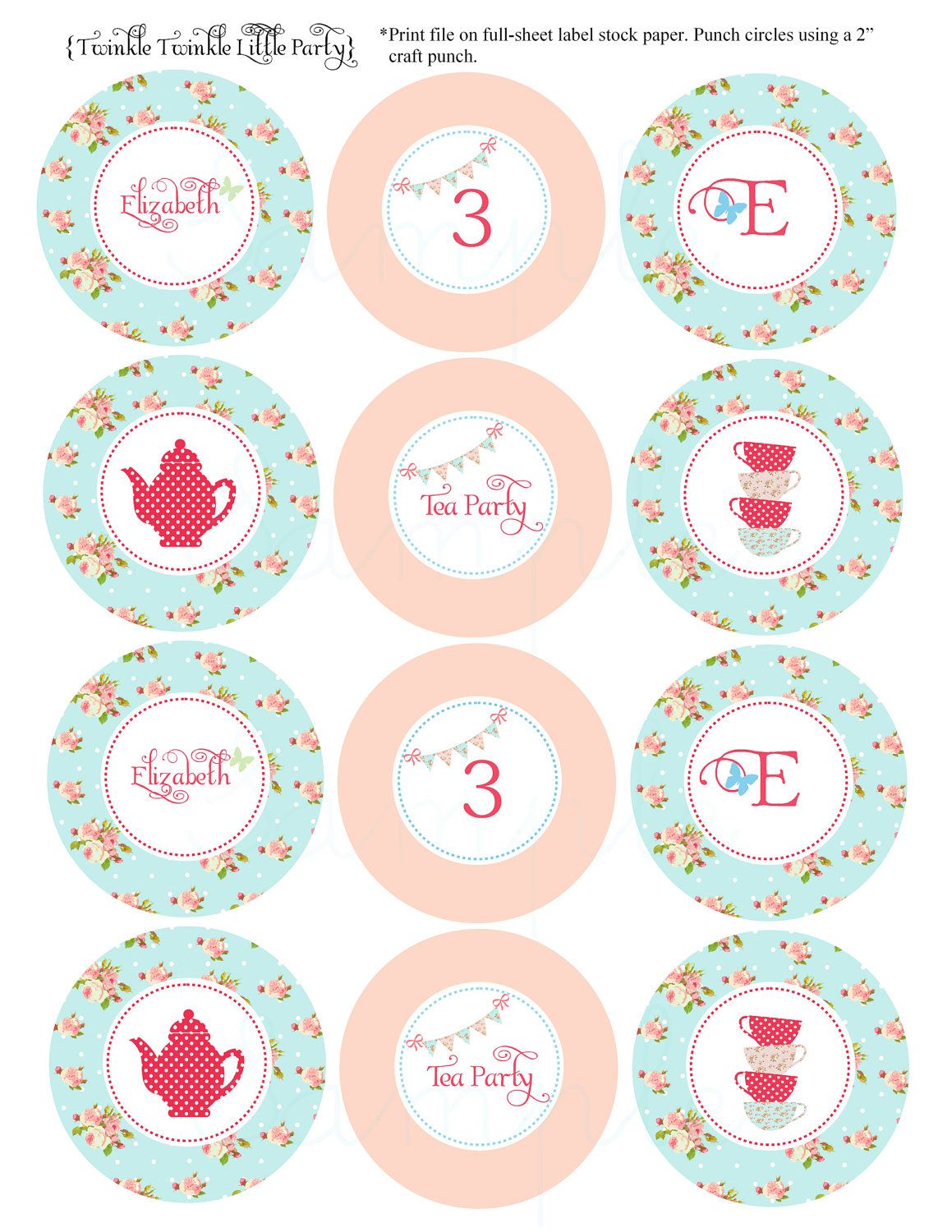 PRINTABLE Shaby Stylish Tea Get together Cupcake Toppers Do-it-yourself graphic regarding Tea Party Printable called PRINTABLE Shaby Stylish Tea Bash Cupcake Toppers Do-it-yourself