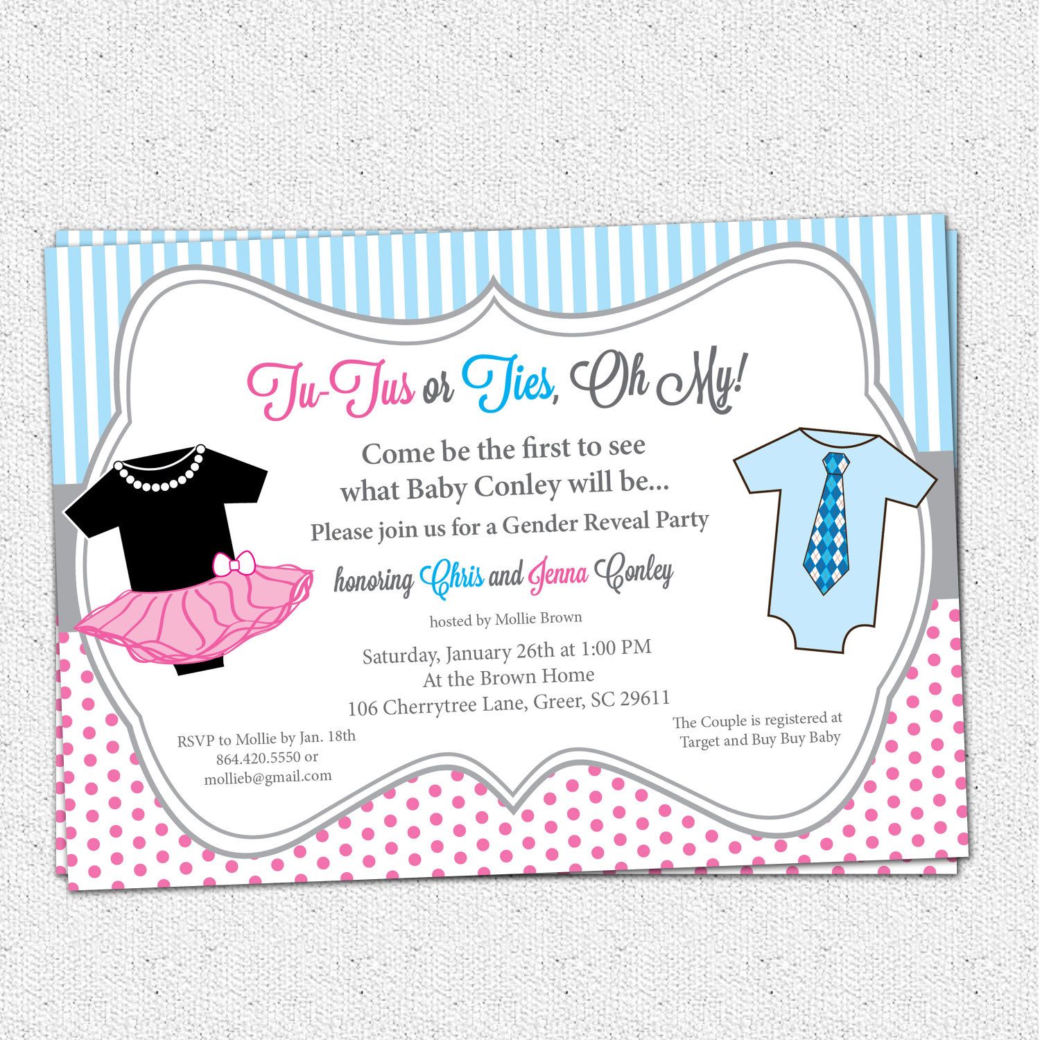 Tutus Or Ties Gender Reveal Baby Shower Party Invitation Prin Baby Shower Party Invitation