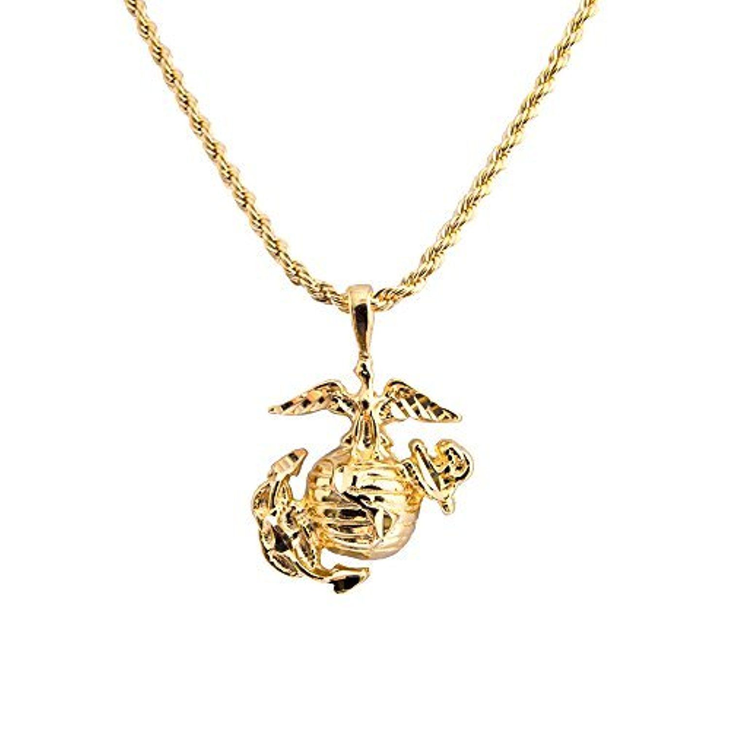 Men's Yellow Gold Plated USMC Marine Corp Corps Pendant ...