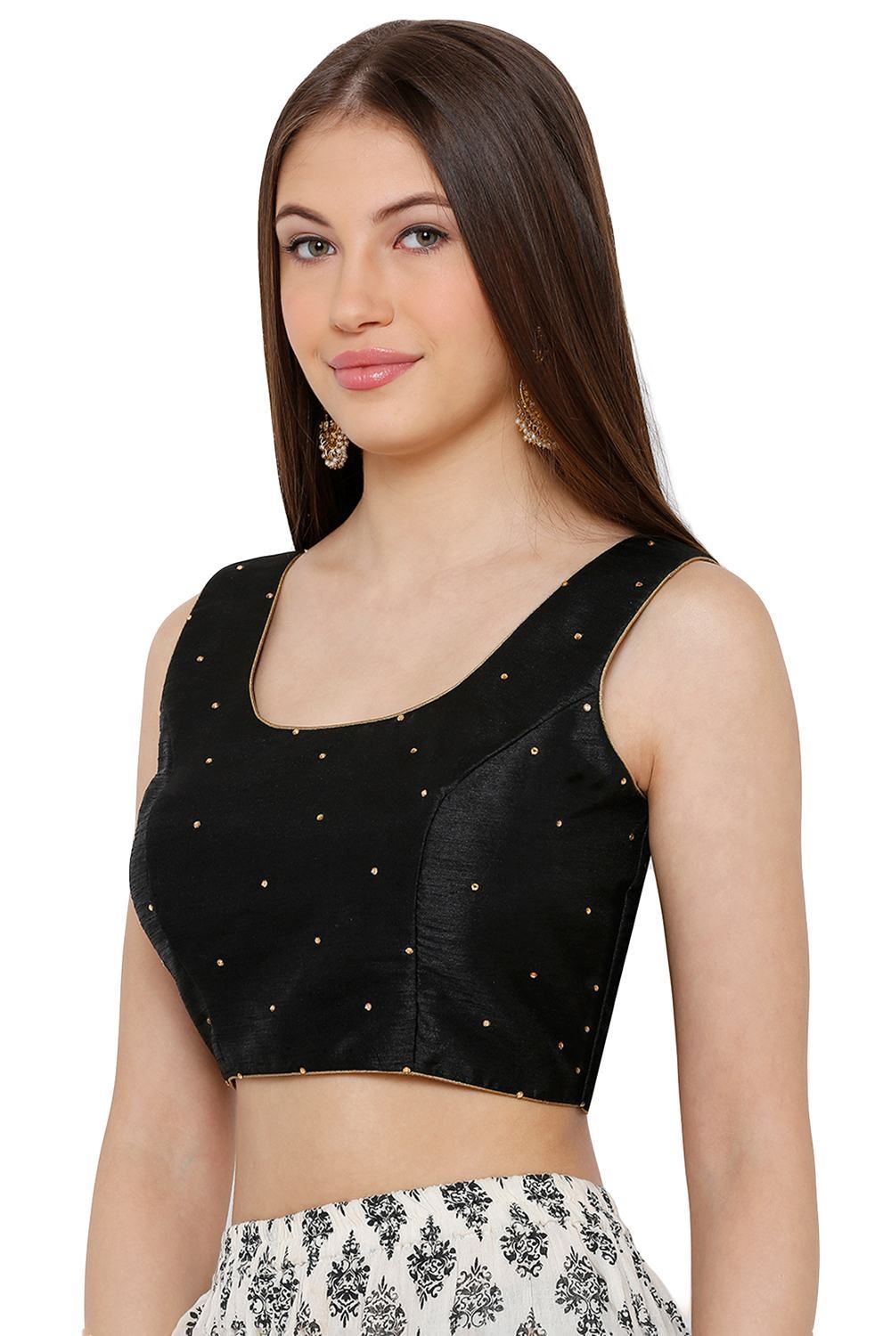 Product Features: Color: Black Fabric: Dupion Art Silk Pattern: Woven Sleeve: Sleeveless Neck Type: Round Neck Package Content: 1 Blouse Product Weight: 500 Gram Fabric Care: First wash dry clean only Disclaimer: There will be slight difference in Digital to actual Image West New York, Beautiful Blouses, Blouse Online, Saree Blouse, Black Fabric, Blouse Designs, New Product, Fabric Care, Round Neck