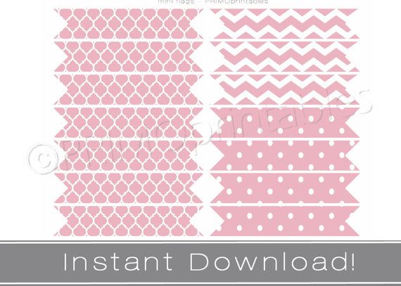 printable straw flags instant download pink party decor printables