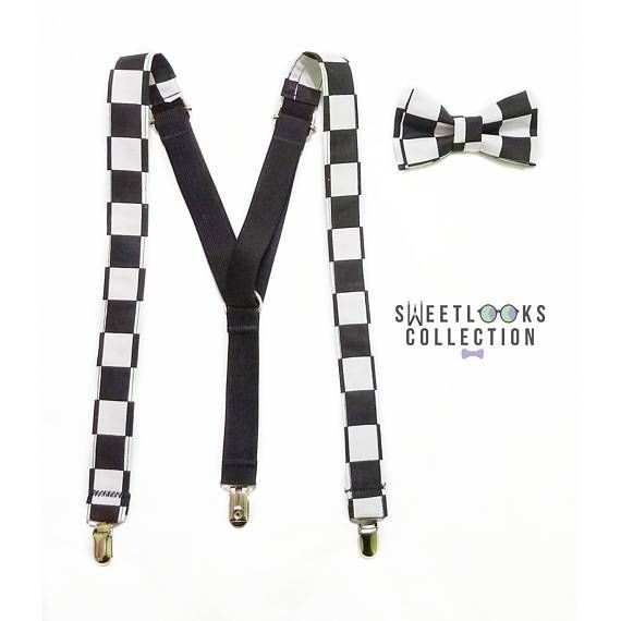 Black and Yellow Checkered Flag Plaid Checkers Suspenders