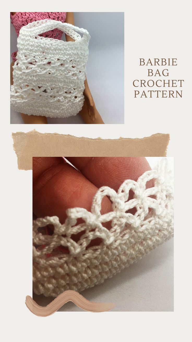 Crochet pattern is for lace market bag for dolls in a PDF file. Great gift idea for girls. Great for dolls like Pullip and Blythe, Momoko, barbie, licca, azone. ❤️Materials: Materials: • Aunt Lydias, 100% mercerized cotton, 10 Size, 320m/3506 yds (Yarn weight – Size 0, Lace). white • Crochet hook #1 mm • Tapestry needle • Stitch marker or contract yarn (Place it at the beginning of the round. Make life easier) ❤️ Abbreviations in US terms: ( You should know how to crochet ) Barbie Doll Clothing Patterns, Barbie Clothes, Barbie Dolls, Sewing Patterns, Crochet Patterns, Monster High Dolls, Free Knitting Pattern, Market Bag, White Crochet