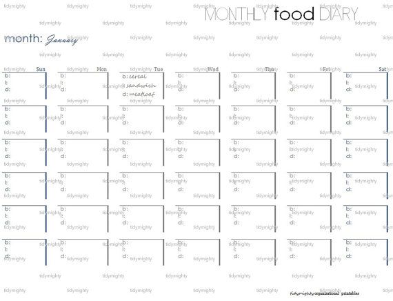 monthly food diary tracker printable pdf by tidymighty on etsy