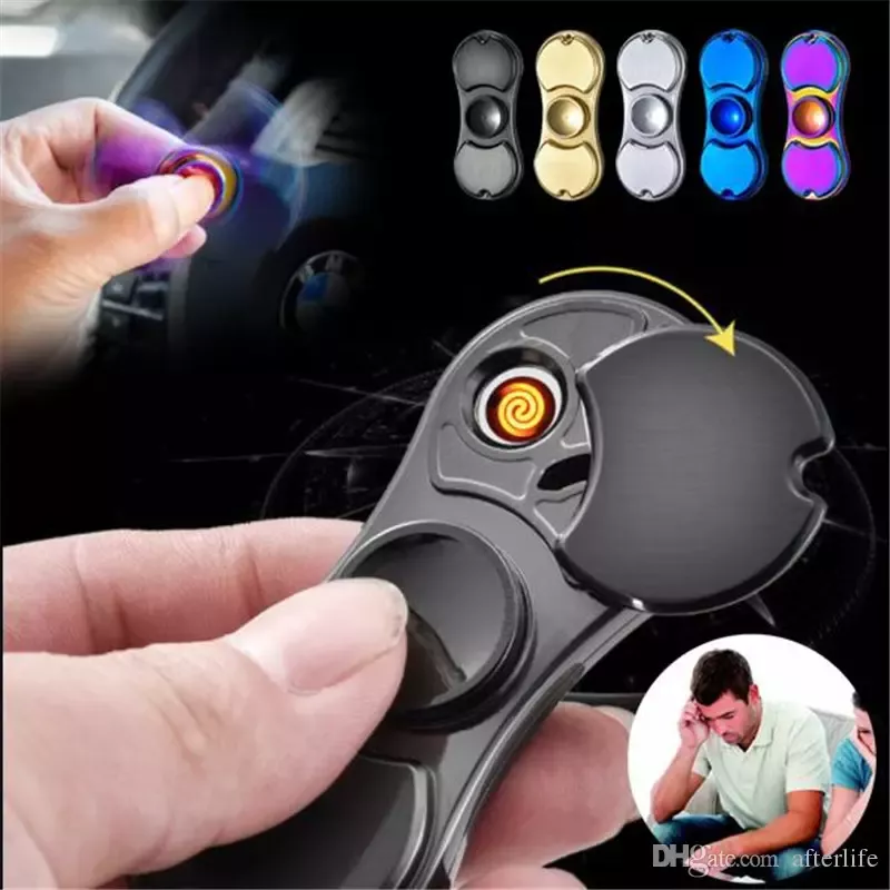 Fidget Spinner Toy Alloy Hand Finger USB Rechargeable Lighter Rainbow