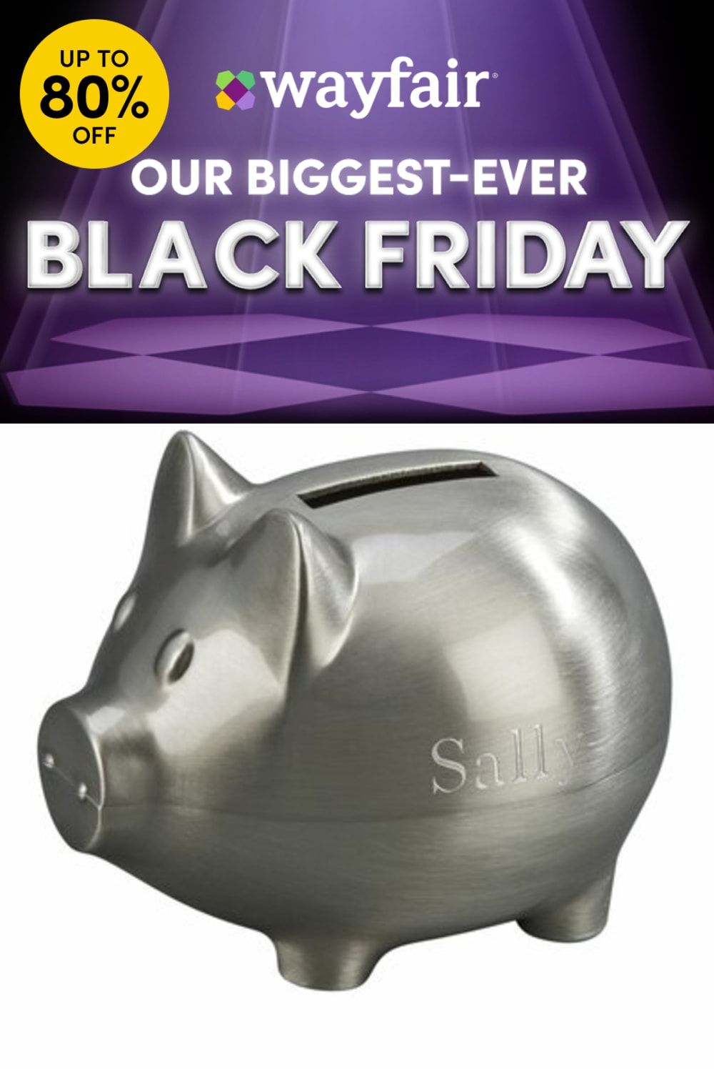 This pig bank looks excellent engraved and beautifully crafted baby bank. It is completely a perfect gift for any newborn. | Zoomie Kids Sabatino Pig Bank | Wayfair | Home Decor Baby Bank, Pig Bank, Piggy, Newborn, Perfect Gift, Wayfair, Metal, Size