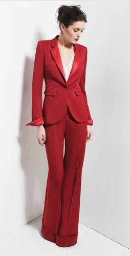 red satin trouser suit