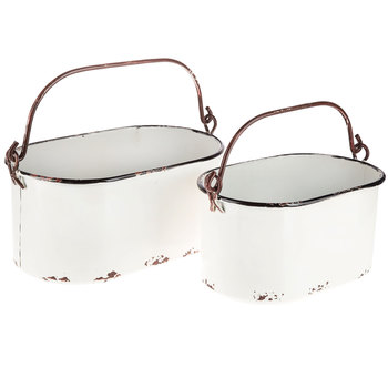 White Rustic Oval Metal Bucket Set Metal Bucket Metal Storage Buckets