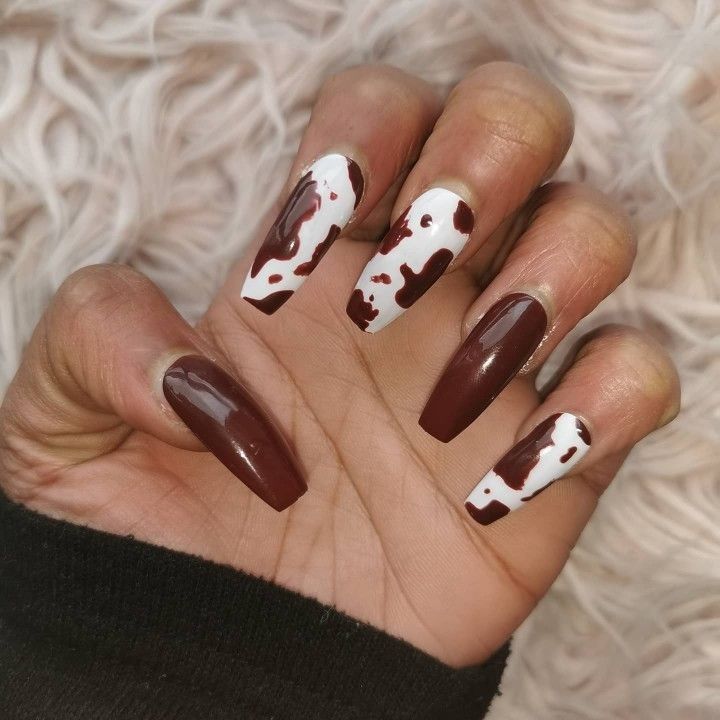 Fall Acrylic Nails, Pretty Acrylic Nails, Acrylic Nail Designs, Pretty Nails, Cow Nails, Aycrlic