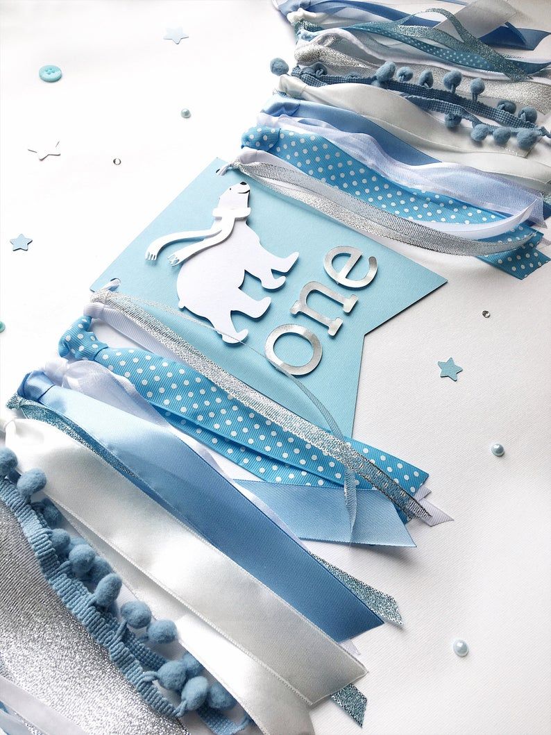 Polar Bear One Highchair Banner Winter Boy 1st Bir Polar Bear One Highchair Banner Winter Boy 1st Bir