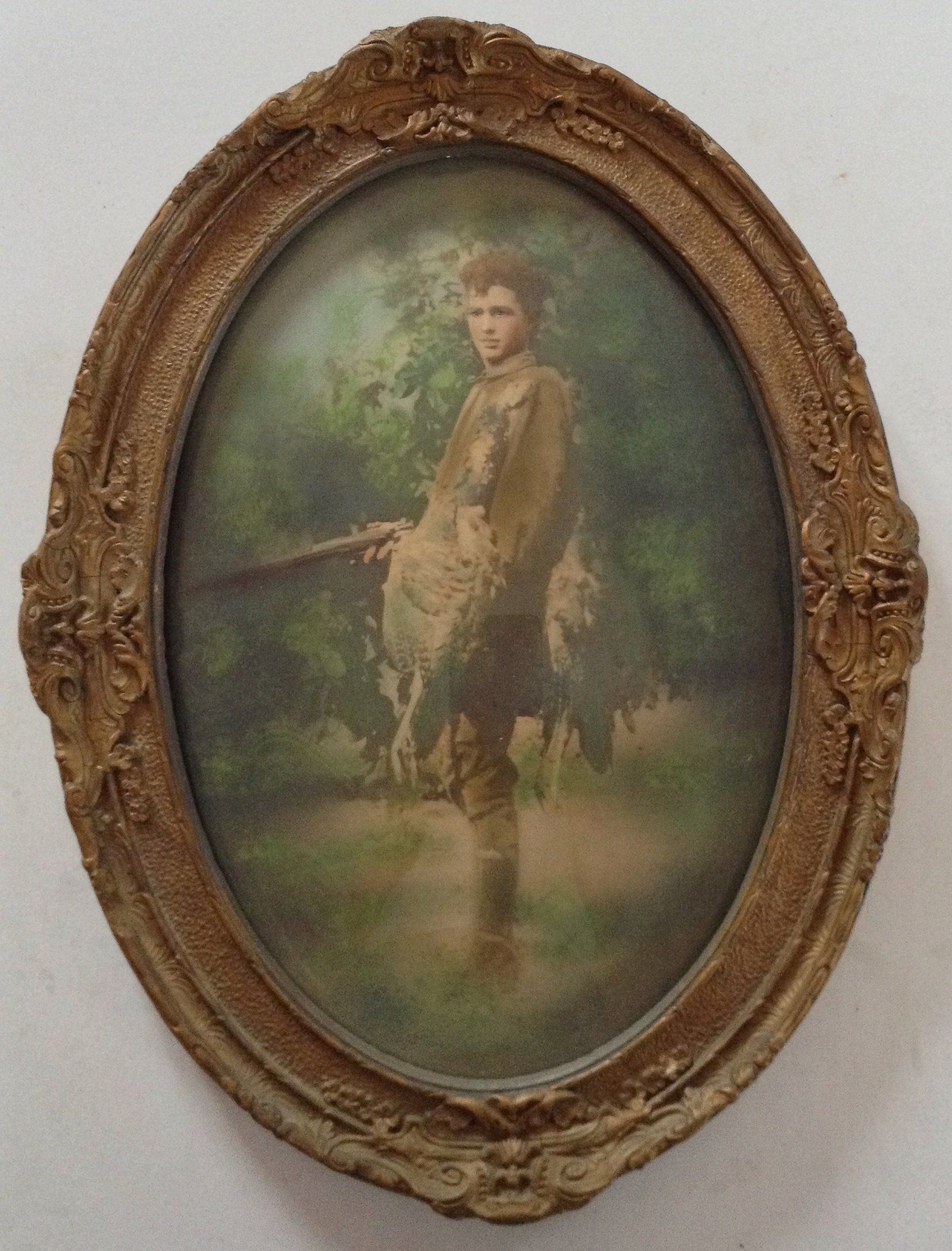 Antique pastel chalk painting portrait davey crockett hunt club bubble