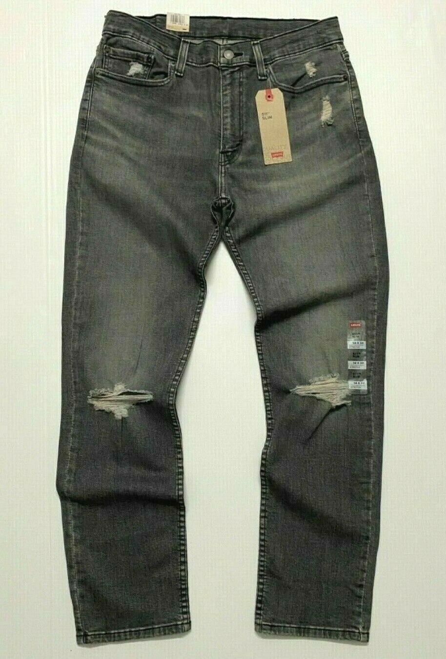 Levi S Levis 511 Slim Distressed Ripped Shredded Jeans Vintage Wash Grey Stretch Ebay Shredded Jeans Levi 511 Levis 511 Slim