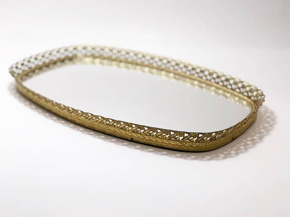 Antique Gold Vanity Tray Filigree Mirrored Vintage Antique Gold Vanity Tray Filigree Mirrored Vintage With Mirror
