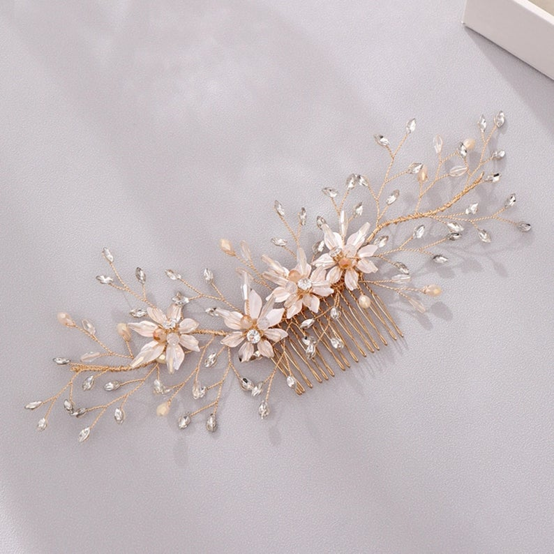 Pearl Bridal Headpiece Rose gold hair comb Braut haarschmuck hair accessories Crystal hair comb minimalist hair comb
