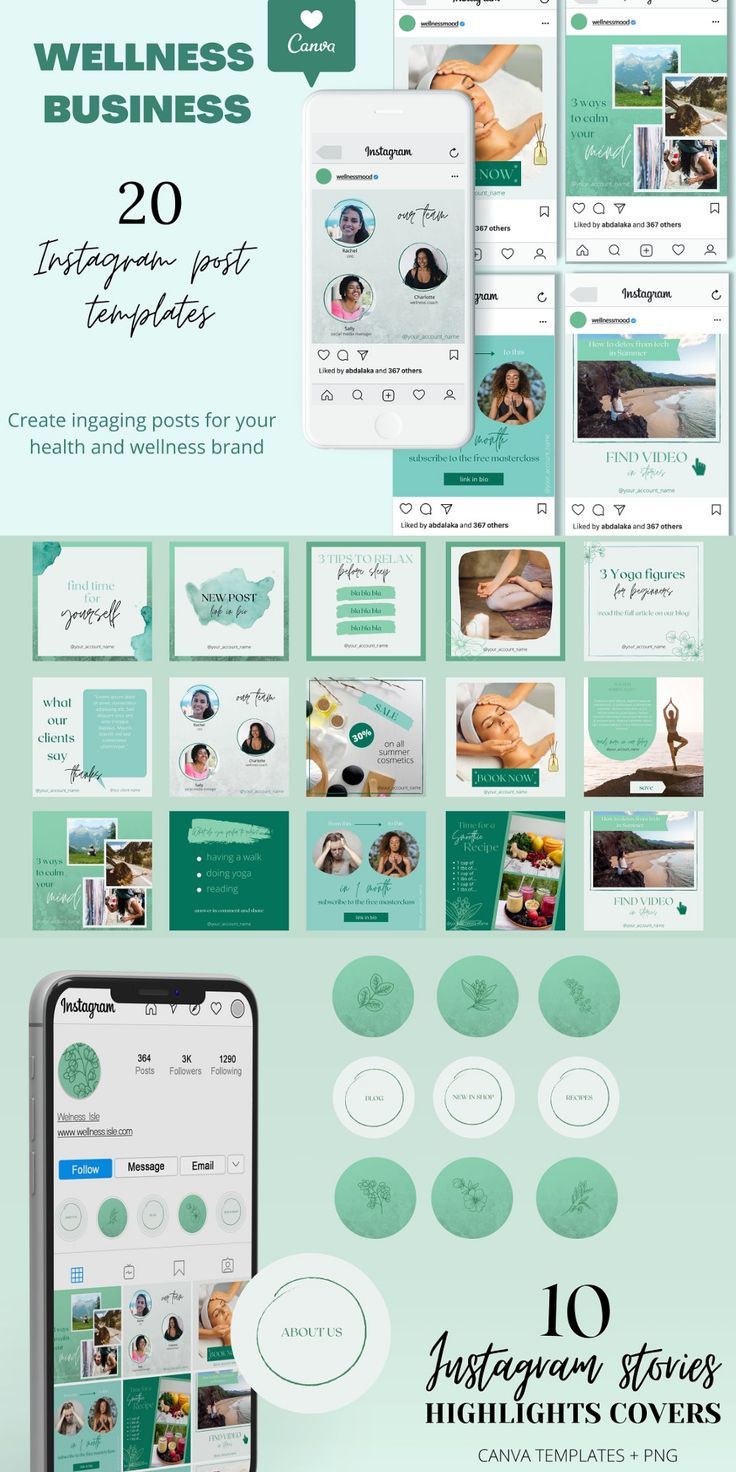 Instagram Canva Templates Bundle 2 in 1 POST & HIGHLIGHTS COVERS. Instagram Template Bundle, Instagram Engaging Post, Wellness Coach, Green Instagram Feed, Highlighs Cover, Canva Instagram, Instagram Stories, Instagram Design layout, Templates For Coach. Complete package of social media graphics to design your cohesive wellness and health/nutrition/yoga coaching Instagram feed #instagram #socialmedia Instagram Feed Layout, Instagram Graphic, Instagram Feed Inspiration, Instagram Design, Instagram Post Template, Instagram Story, Instagram Posts, Coach Instagram, Instagram Grid