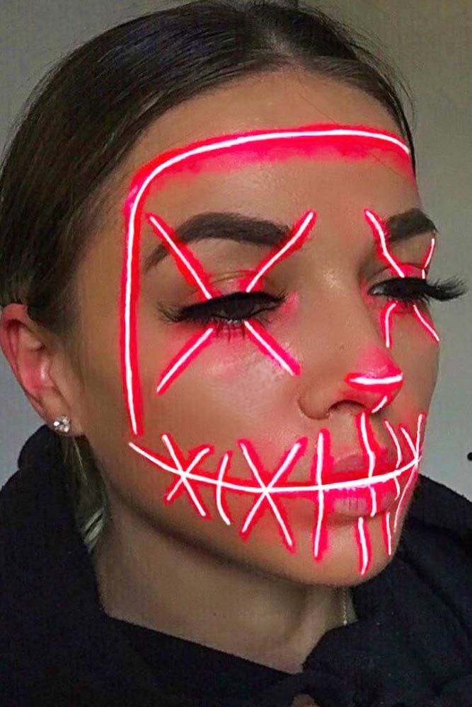Neon Party Mask Makeup #neonmakeup ★ Wenn Sie Ihren einzigartigen gruseligen Look kreieren, h…