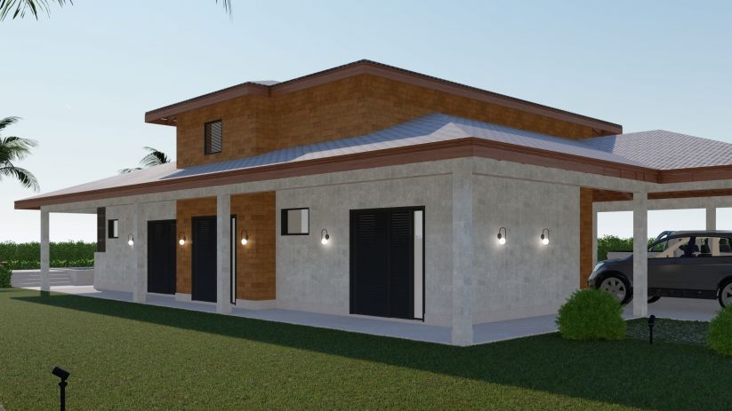 Planta de casa de chácara com varanda e 3 dormitórios (invertido) Shed, Garage Doors, Outdoor Structures, Mansions, House Styles, Outdoor Decor, Home Decor, House Plans With Porches, Dream House Plans