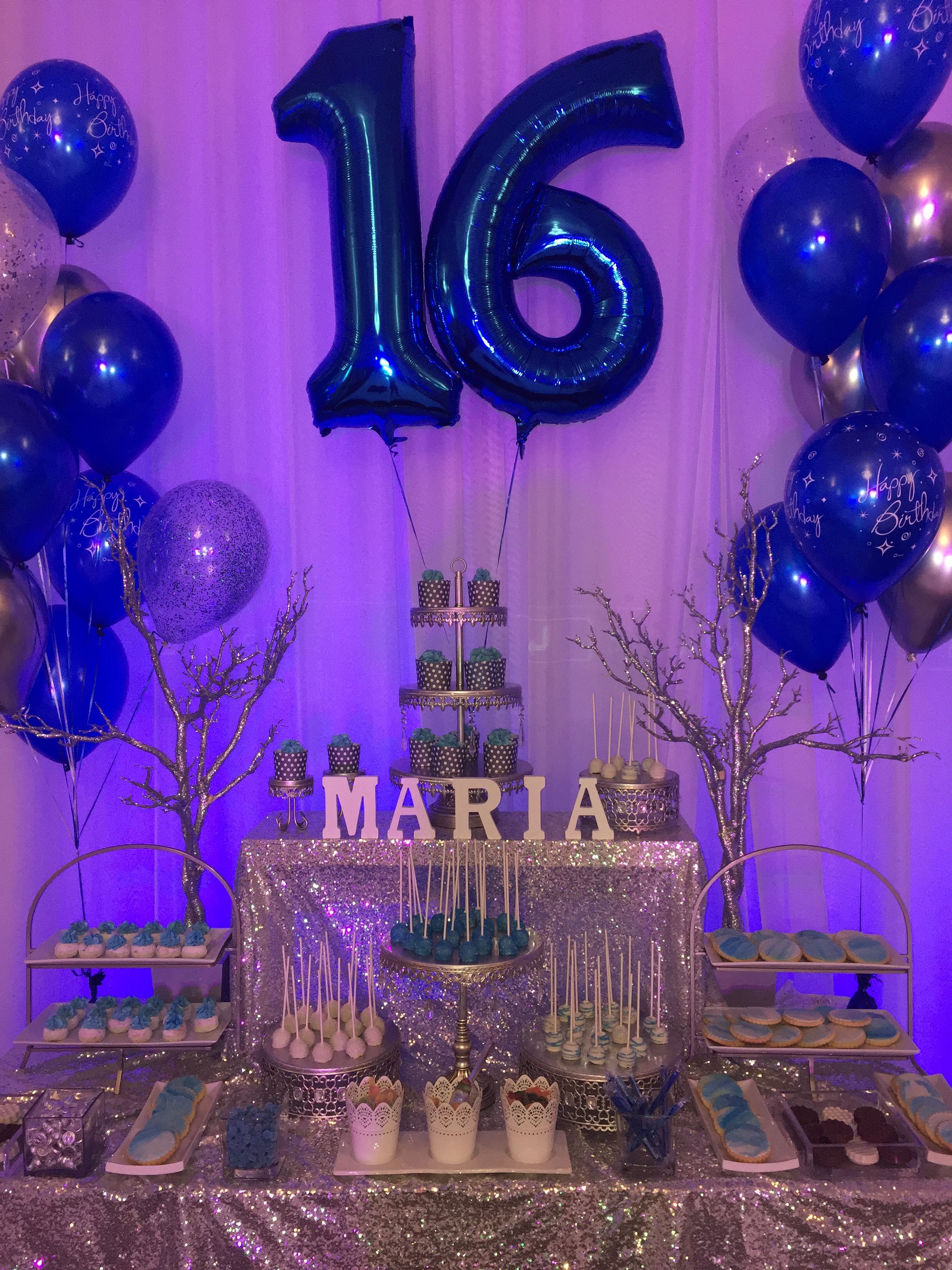 Sweet sixteen candy bar in blue and silver theme sweetsixteen in 2020