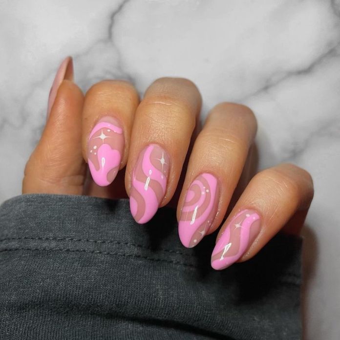Swirl Nails 🍭 la nuova tendenza unghie 2021 per chi ama le nail art grafiche 💅🏼 Almond Acrylic Nails, Pretty Acrylic Nails, Best Acrylic Nails, Pretty Nails, Rounded Acrylic Nails, Almond Nails, Aycrlic Nails, Swag Nails, Colorful Nail