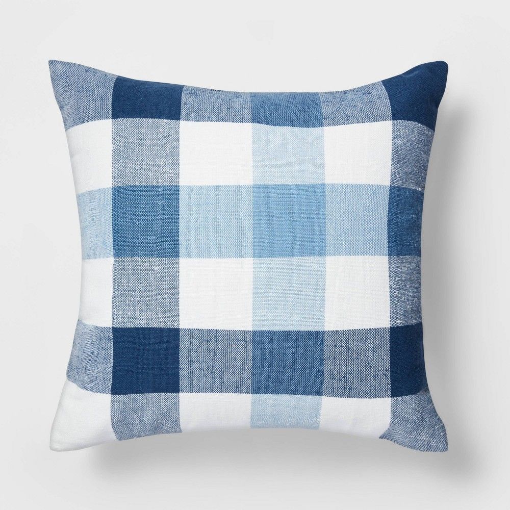 Square Check Pillow BlueWhite Blue and Ivory Throw Pillow Cover