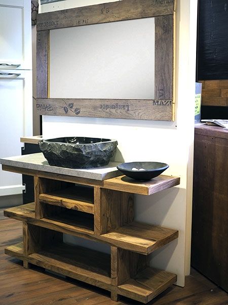 mobile bagno in legno etnico iroko con lavabo in radice di sessham ... mobile bagno in legno etnico iroko con lavabo in radice di sessham ...