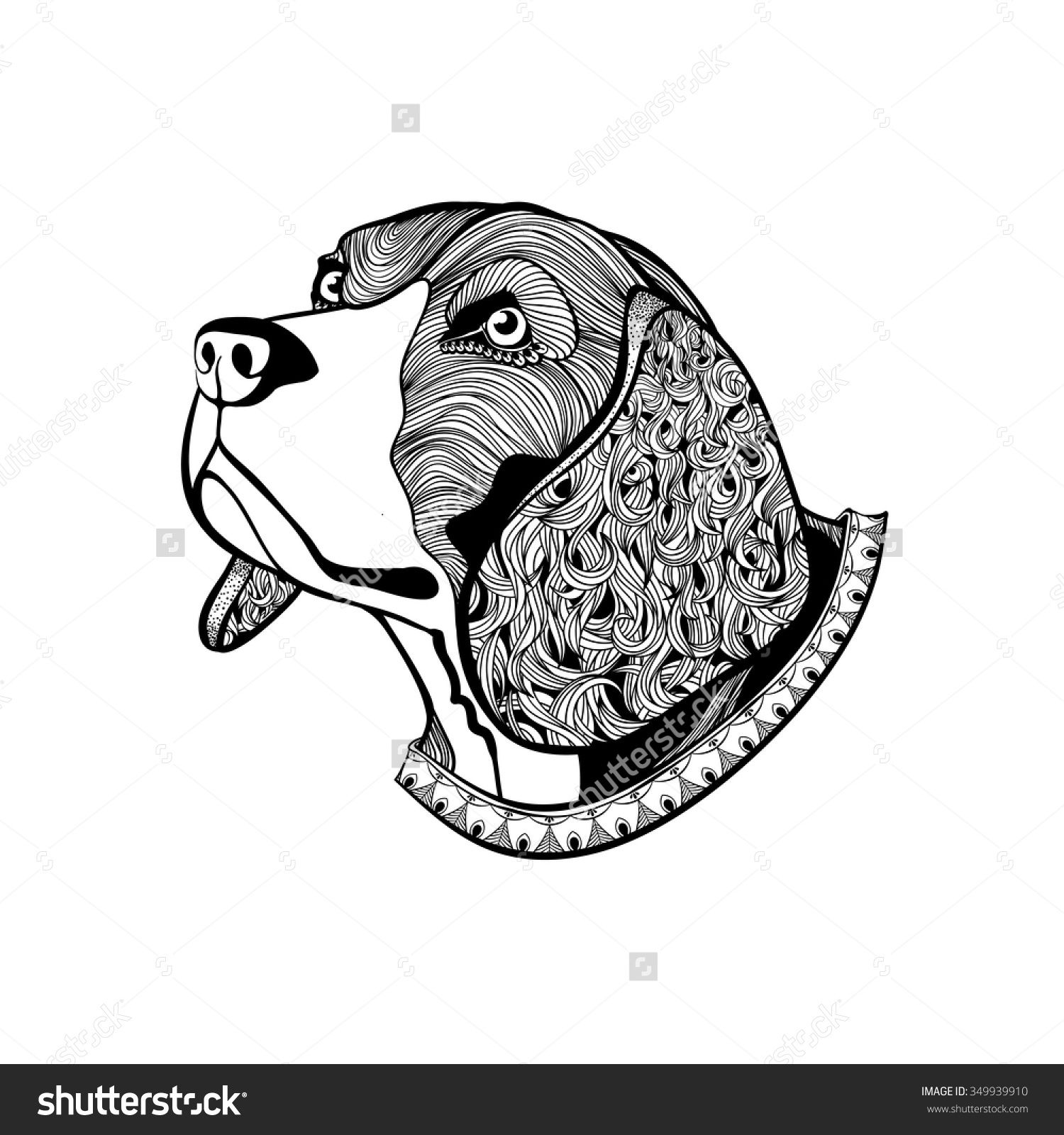 Hand Drawn Dogs Face, Beagles Head With Collar In Zentangle Hand Drawn Dogs Face, Beagles Head With Collar In Zentangle
