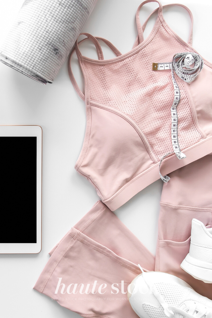 Health & wellness images centered around exercise, supplements, sleep and self-care featuring blush...