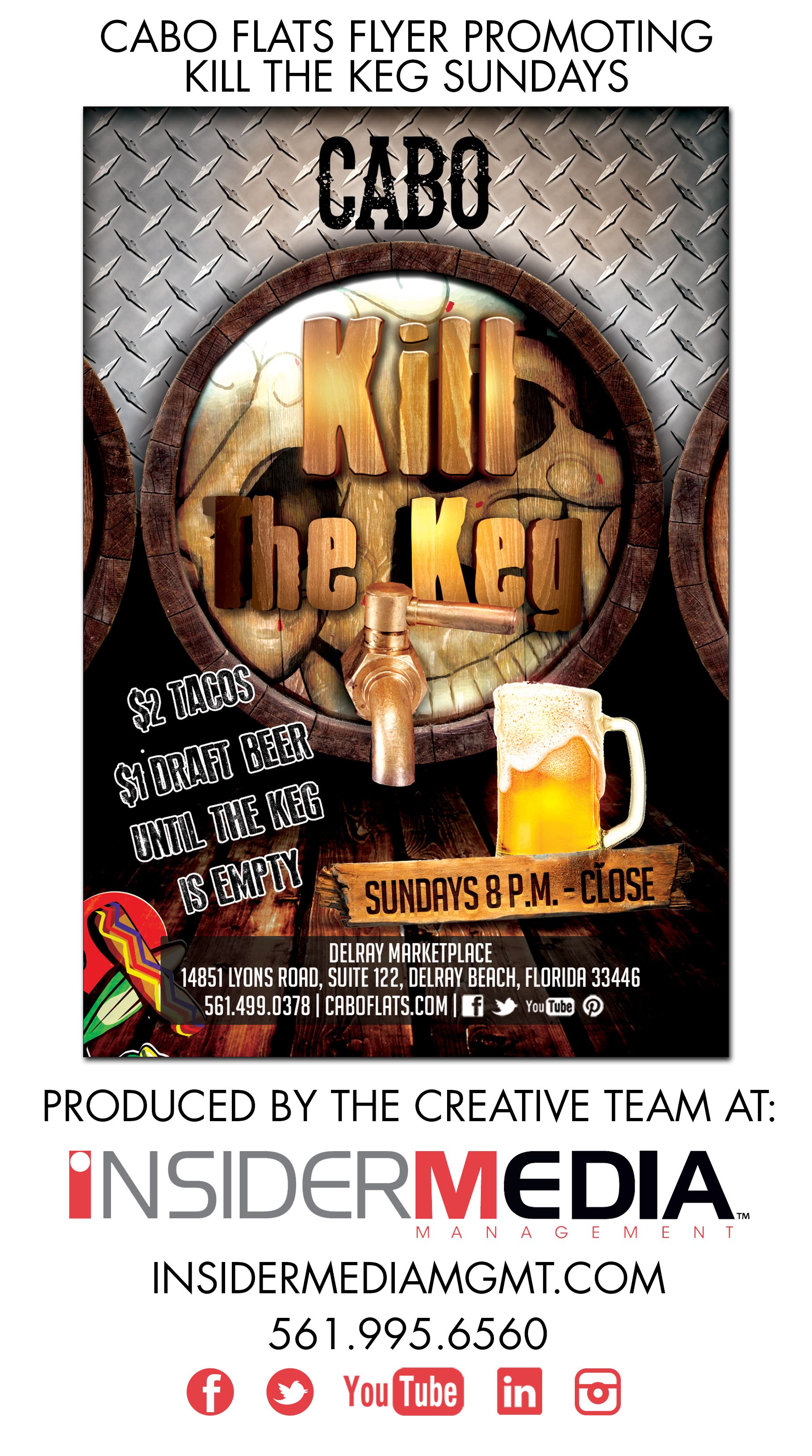 cabo flats flyer promoting kill the keg sundays flyer kill flyer