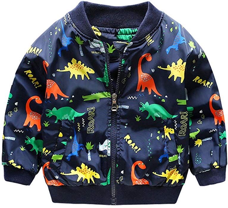 Fashion Toddler Baby Boy Girl Kid Zip Jacket Cartoon Dinosaur Outerwear Coat Top