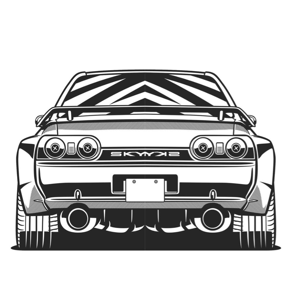Black And White Car With Stripes Black And White Car With Stripes