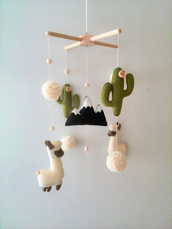 Lama Kaktus mobile Kindergarten, Boho Chic Baby, Lama Mobile, Krippe Mobile, mobile Bébé, Lama Kindergarten, Baby mobile Mädchen, Boho mobile Kindergarten