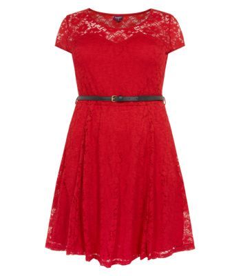 Inspire Red Lace Belted Skater Dress Belted Lace Dress Dresses Dress Up