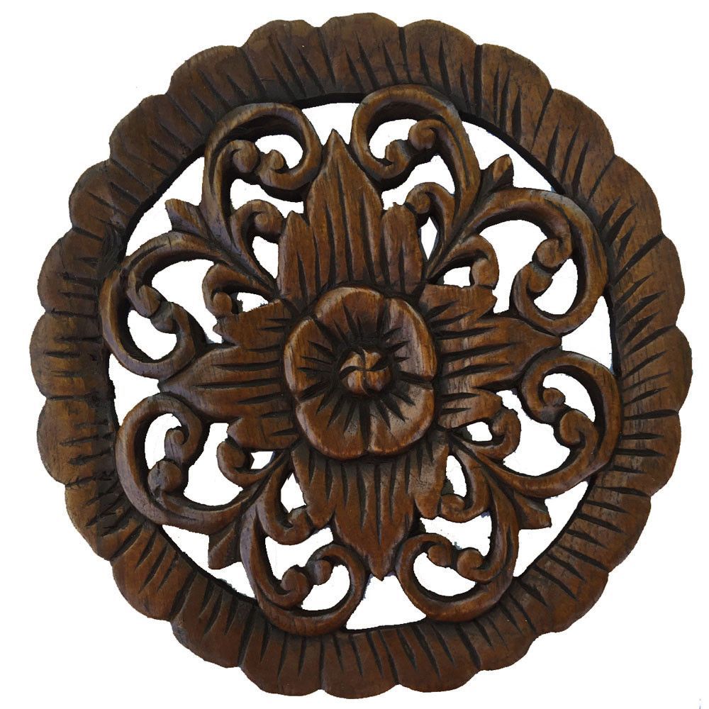 Wood Wall Plaque Round Carved Fl Decor Natural Wood Wall Plaque Round Art Carved Decor Fl Design Hangings Dark Brown Finish Size 9 5 X9 X0
