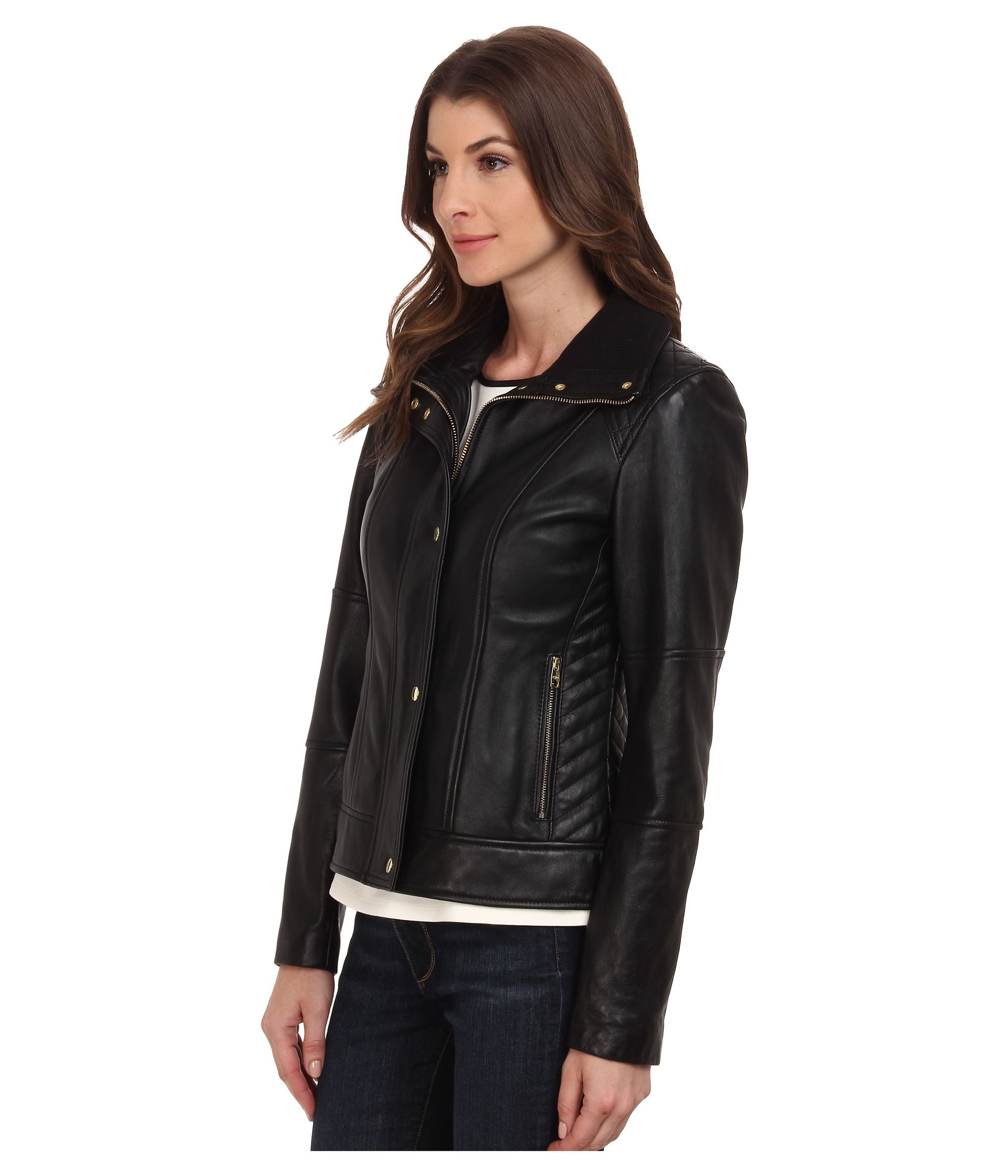 Cole haan single breasted leather zip jacket