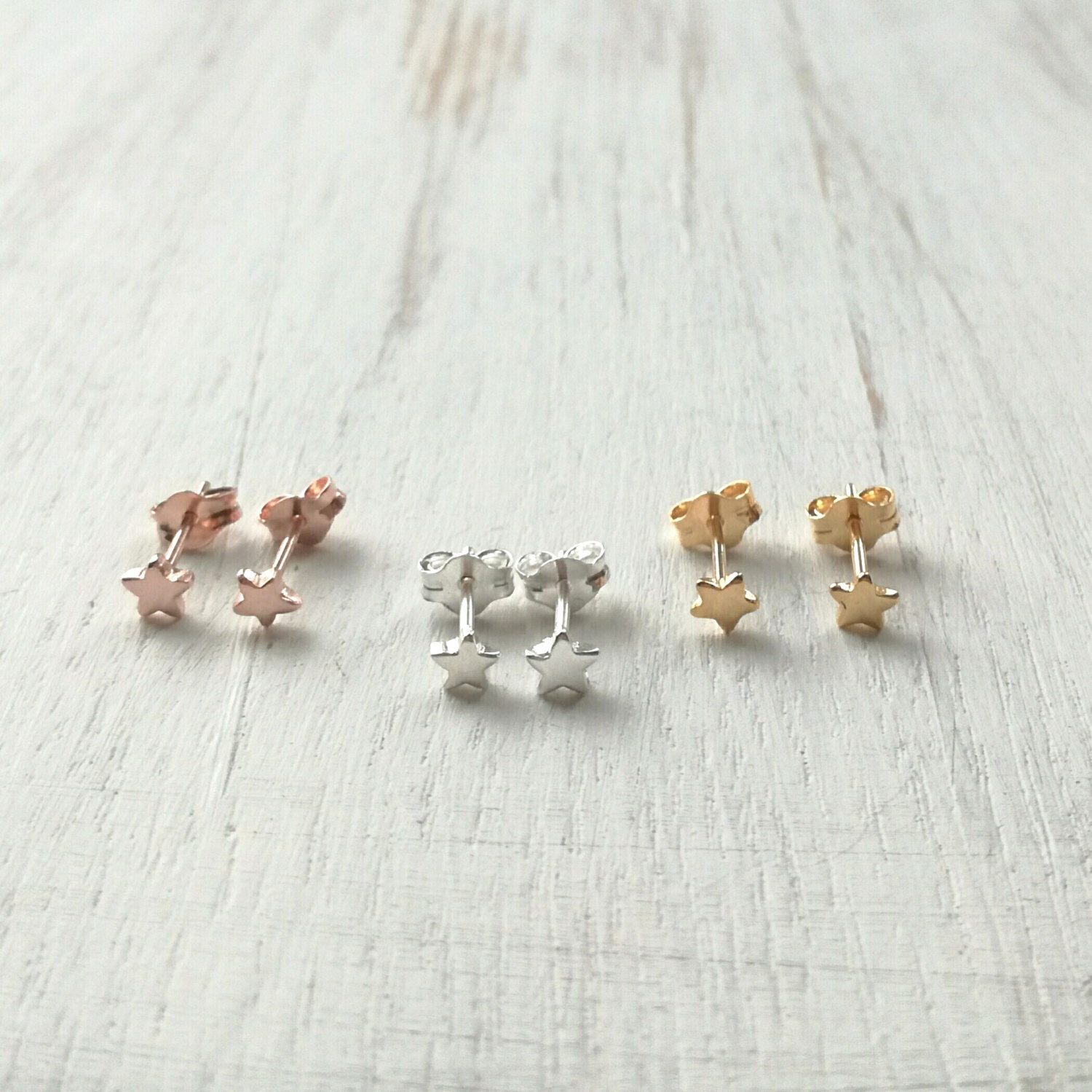 Sterling Silver Star Stud Earrings Tiny Rose Gold Sterling Silver Star Stud Earrings Tiny Rose Gold Studs Stars
