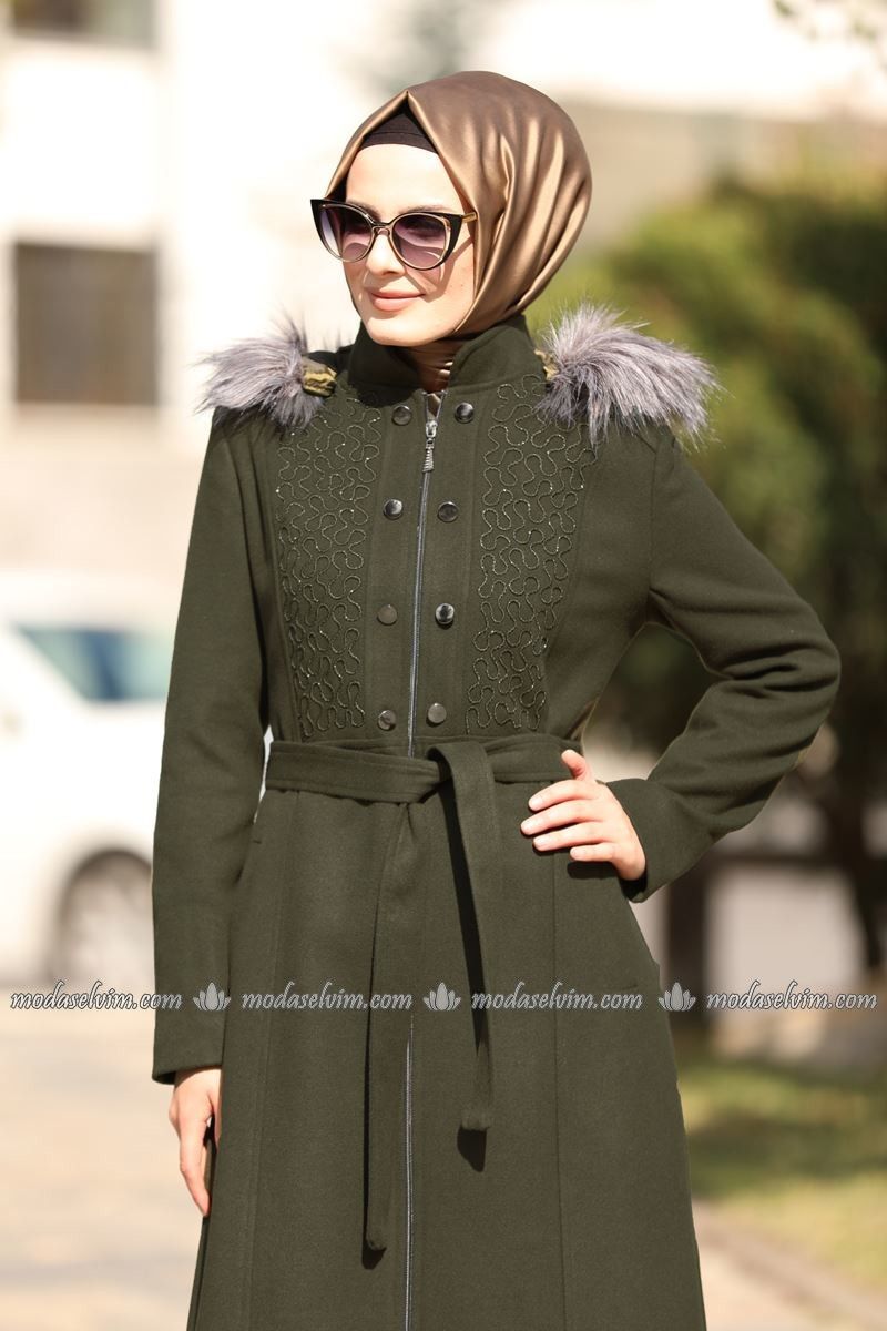 Aksesuar Dugmeli Kase Pardesu Mdh4262 Haki Moda Moda Stilleri
