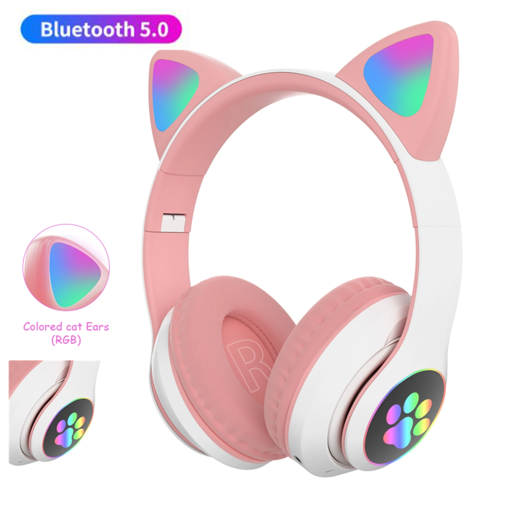 led light cute cat bluetooth wireless headphone bass stereo headset in 2021 bluetooth headphones wireless wireless headphones with mic wireless headphones