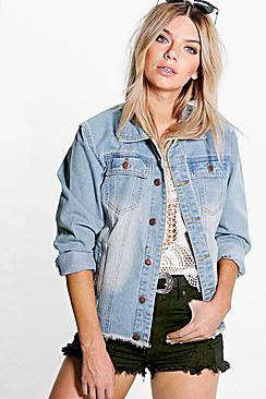 Extragrande Deshilachada Con Desteñido Denim Vintage Chaqueta Jane SpzVLqUMG
