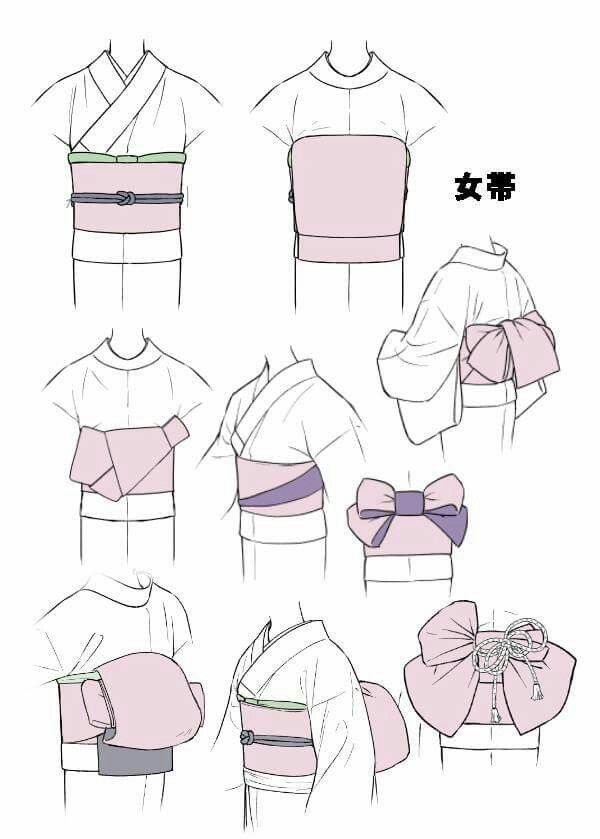 kimono bow yukata embroidery drawings drawing clothes art