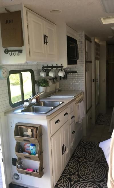 10 Gorgeous Farmhouse Style Rv Makeovers Diy Camper Remodel Living Rv Makeovers, Diy Rv Kitchen Cabinets