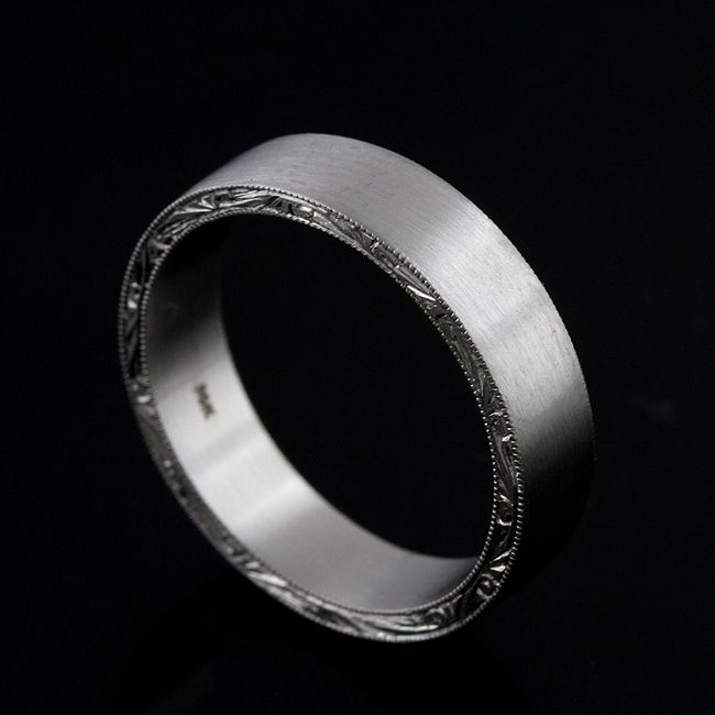 869 00 Solid 14k White Gold Satin Matte Finish 5mm Wide Hand 869 00 Solid 14k White Gold Satin Matte Finish 5mm Wide Hand Engraved Crafted Flat Men S Wedding Band