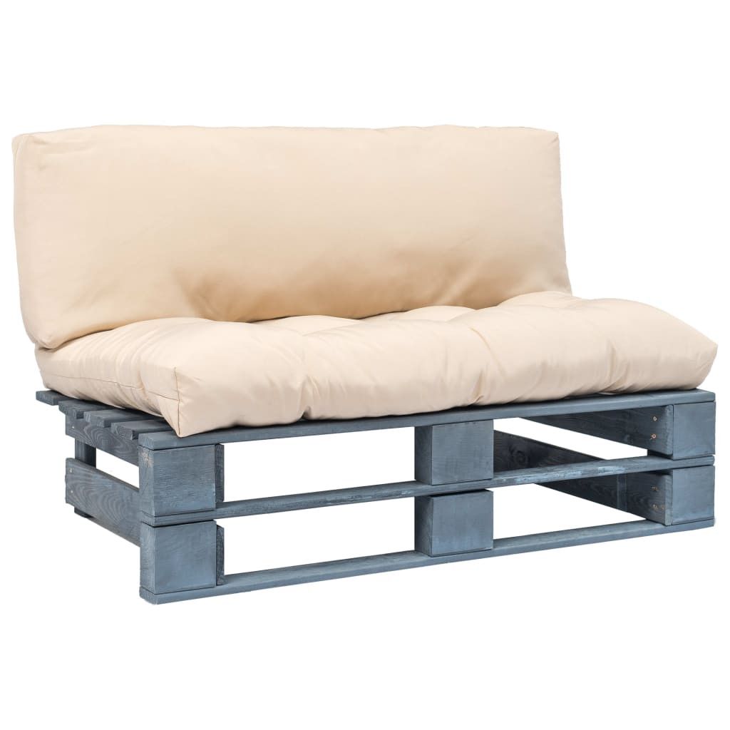 Pallet tuinbank met zandkleurige kussens FSC hout grijs ...