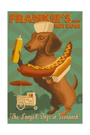 Savannah, Georgia - Dachshund - Retro Hotdog Ad Savannah, Georgia - Dachshund - Retro Hotdog Ad