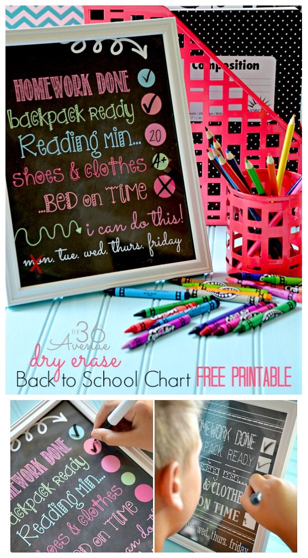 Back to School : Dry Erase Chore Charts. Get the free printable at the36thavenue.com Homework Organization, Back To School Organization, Back To School Hacks, School Diy, Kids School, Organization Ideas, School Year, School Jobs, School Night
