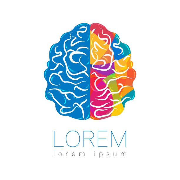 Modern Brain Sign. Human. Creative style. Icon in vector. Design concept. Brand company. Rainbow bright left right color isolated on white background. Symbol for web, print, card векторная иллюстрация Rainbow Bright, Company Branding, Modern Logo, Style Icon, Vector Design, Lorem Ipsum, Psychology, White Background, Brain