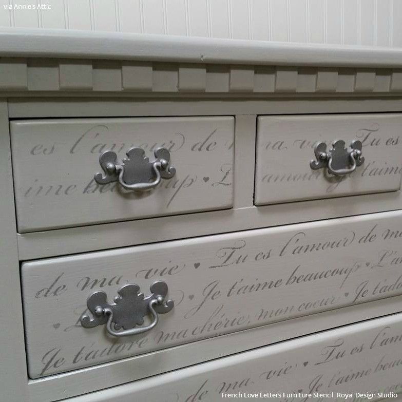 French Love Letters Furniture Stencil In 2019 Art Shabby Easy Affordable Shabby Chic Furniture Stencils Projects With Royal Design Studio