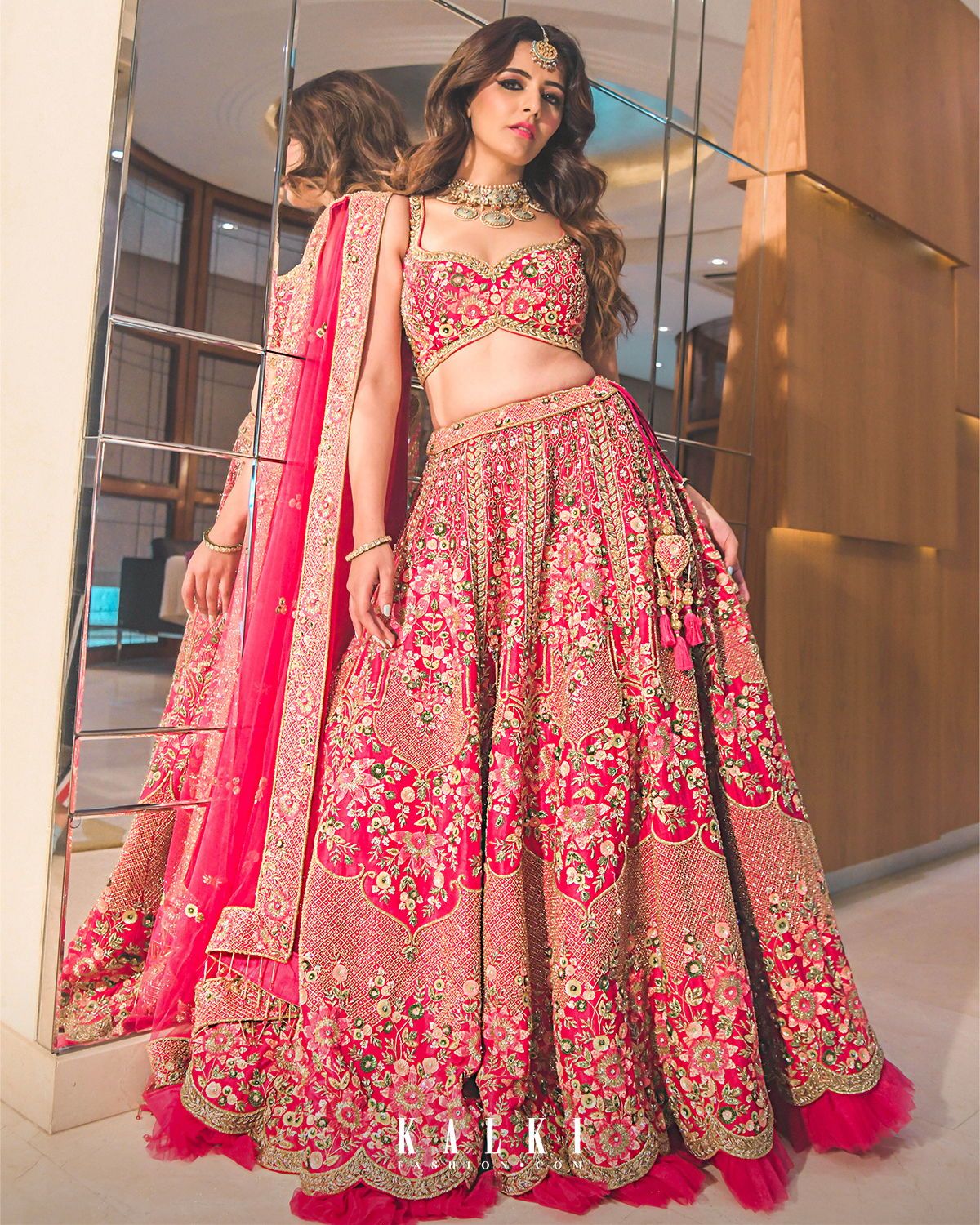 Are you a to-be-bride and obsessed with pink? Pink is a hot favourite among brides, but spare a minute to take a look at this stunning #Zinnia Azalea pink colour lehenga with gorgeous floral motifs. And who better than @natasha.luthra to show you that!🤩.Having a major girl crush moment, this stunner in @kalkifashion for @dhoomdhaamweddings, Uff! we just can’t take our eyes off her!😍 Designer Bridal Lehenga, Indian Bridal Lehenga, Indian Bridal Fashion, Indian Bridal Wear, Indian Fashion Dresses, India Fashion, Tokyo Fashion, Pakistani Wedding, Indian Wear